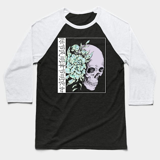 Pastel Flower I Skull I Aesthetic Art I Japanese Aesthetic Baseball T-Shirt by Shirtjaeger